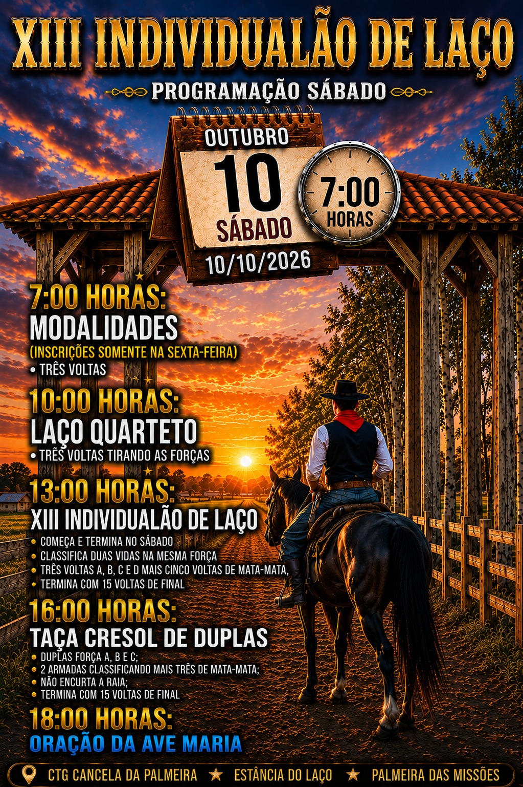 Programação do rodeio no sábado, 10 de outubro