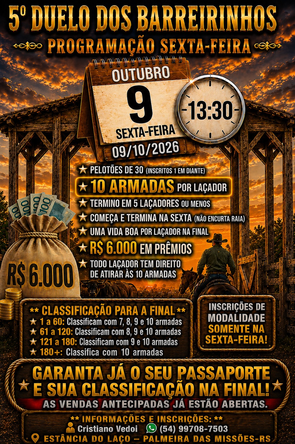 Programação do rodeio na sexta-feira, 9 de outubro