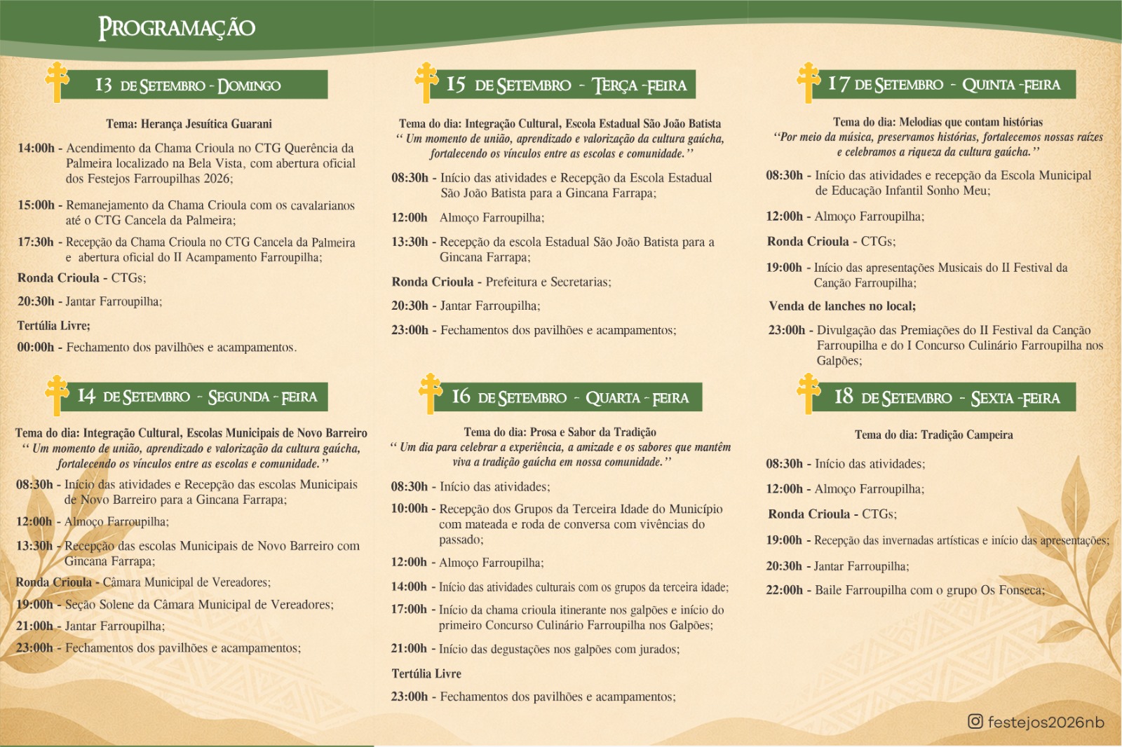 Programação dos Festejos Farroupilhas 2026